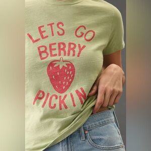 MOTHER Green 'Lets Go Berry Pick' Graphic Short Sleeve Tee